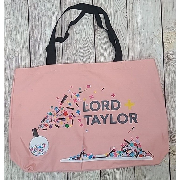 Lord + Taylor Reusable Canvas Tote Bag Pink Lipstick Nail Polish Make Up Y2K - Picture 1 of 5